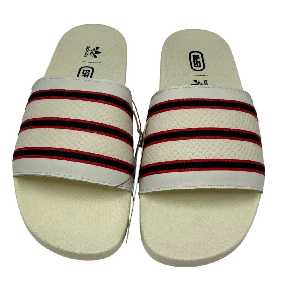 Adidas Mens Adilette X ESPN 1979 Slides 11 Cream Red Striped Sandals GZ1077 NWT